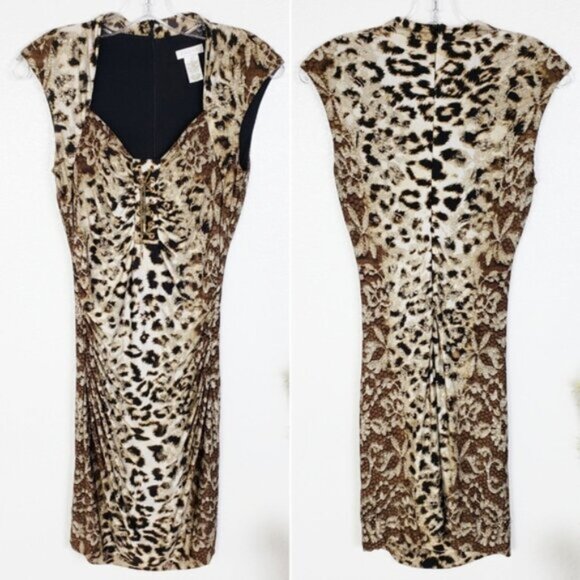 Vintage Caché Y2K Animal Print Bodycon Dress Pinup Fitted size S Cocktail Chic - Picture 2 of 15